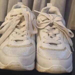 Women's White and Silver Sneakers